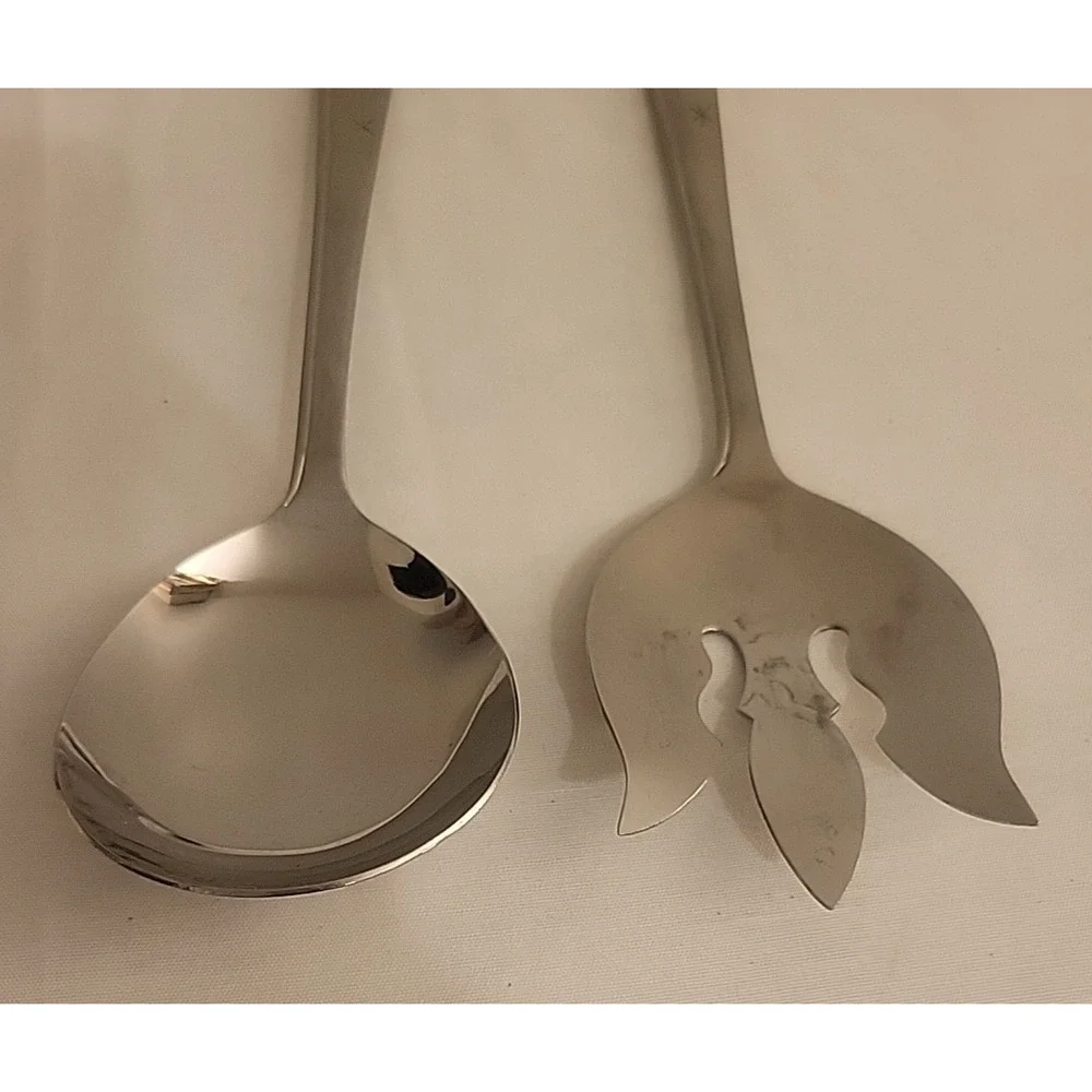 2 PCE VTG NASCO Stainless Starette MCM Banquet Serving Utensils Fork Spoon 11.5